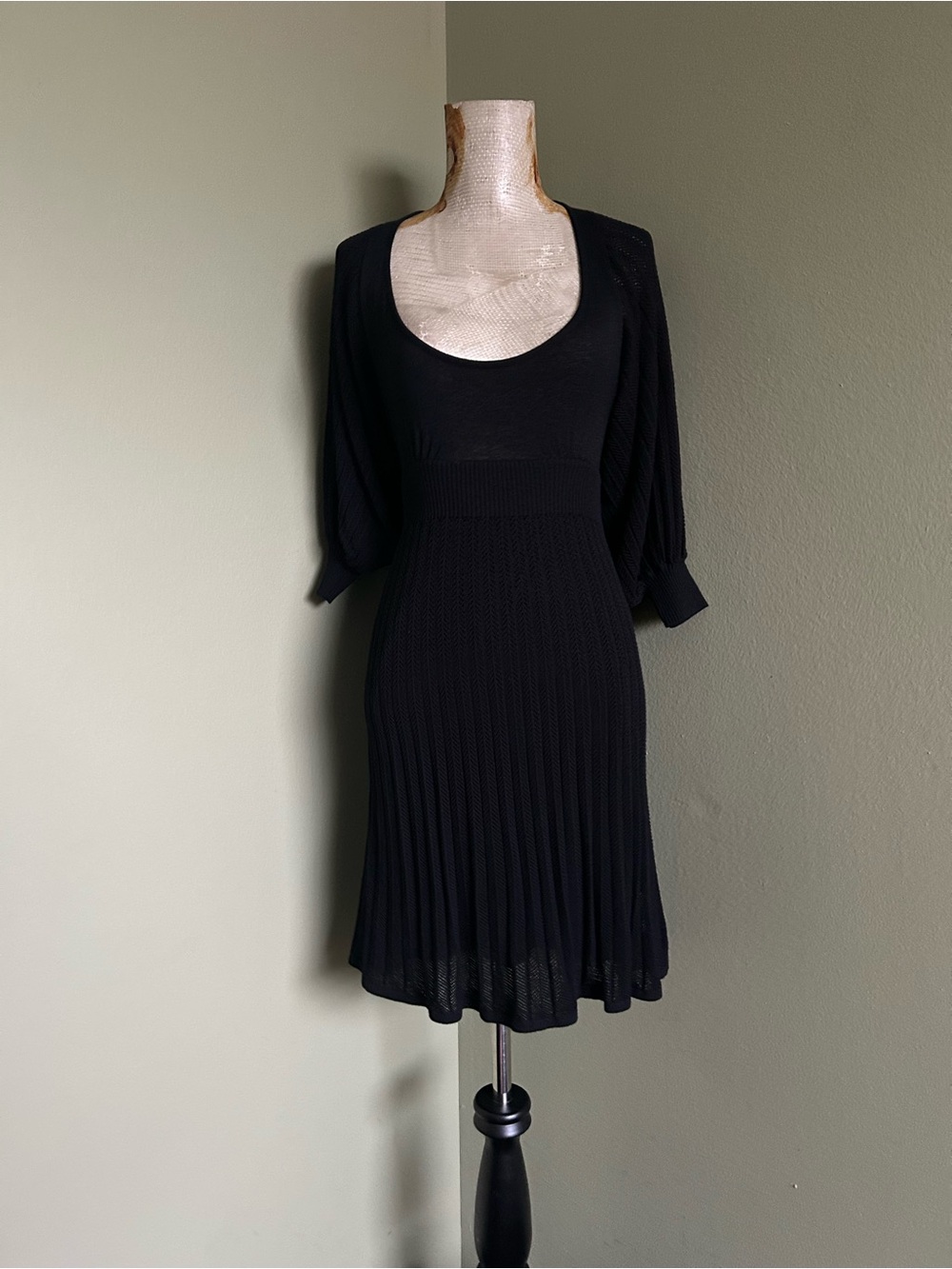 Bebe Black Scoop-Neck Pleated Midi Dress NWOT